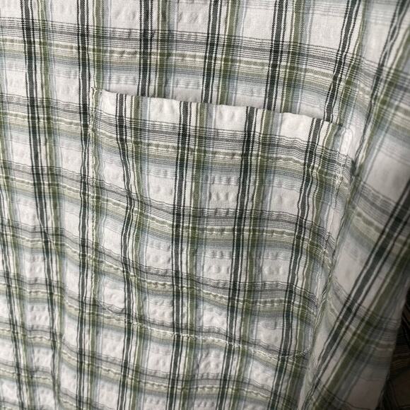 Van Heusen AIR Short Sleeve Plaid Crinkle Button Down Shirt XXL Green White Mens - Picture 5 of 9